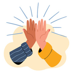 Two hands clapping in high five gesture, multicultural people putting hands together vector illustration representing teamwork © Nass Studio