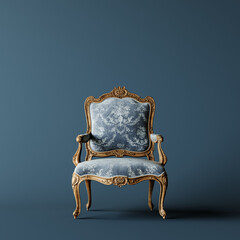 Fototapeta premium Classic blue armchair on blue background. Vintage furniture. 3D Rendering, 3D Illustration