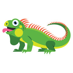 Obraz premium Vector illustration of cartoon happy iguana isolated on white background ideal for reptile mascot, tropical wildlife and playful themed artwork