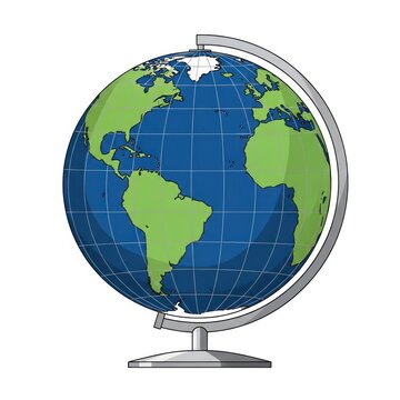 Educational globe perched on a metal stand illustrating world geography and exploration.