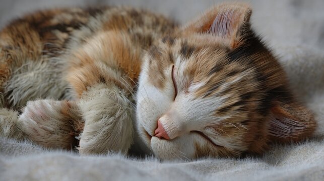 Sleeping Kitten: A tranquil image of a sleeping kitten, curled up peacefully, evokes a sense of calm and serenity. The soft hues of the kitten's fur create a comforting visual experience.