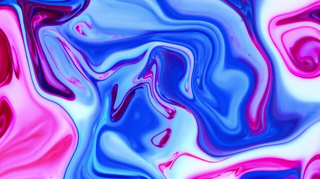 Eye-catching abstract fluid art featuring vibrant blue and pink tones blended with organic paint techniques. Smooth flowing shapes and neon-like color contrast create a modern, high-energy background 