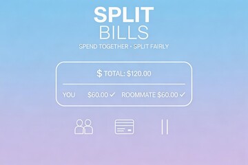 Naklejka premium Innovative digital interface showcasing split bill management for roommates highlighting total amount balance and individual contributions in a visually appealing pastel gradient design