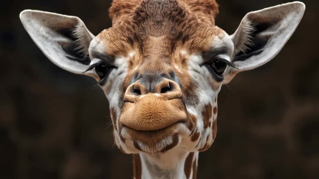 Young giraffe close up portrait wildlife animal portrait with expressive eyes and soft fur