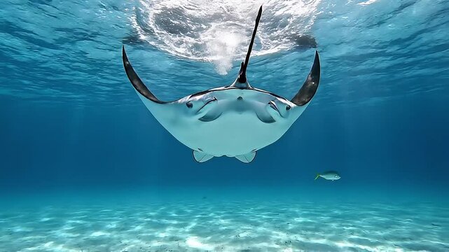 Graceful Giant Manta Ray Gliding Effortlessly Through Tropical Waters