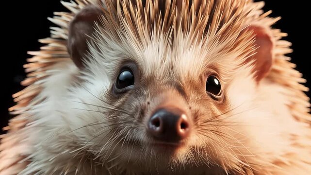 Adorable baby hedgehog close up portrait with soft quill fur, warm lighting, and curious expression