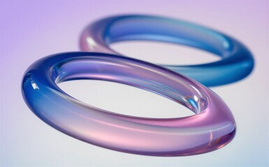 Fototapeta premium Two iridescent rings glow with blue and purple hues against a soft