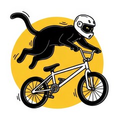 Naklejka premium Illustration of a Cool Black Cat Wearing a Helmet Performing an Extreme Stunt Jump on a Bicycle