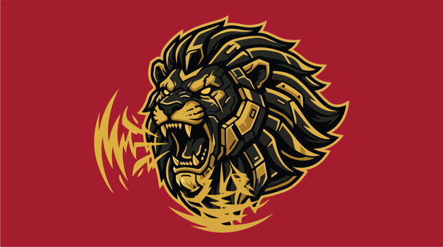 Roaring Lion Head Illustration.