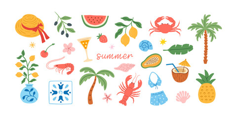 Set of summer tropical beach elements © Myurenn