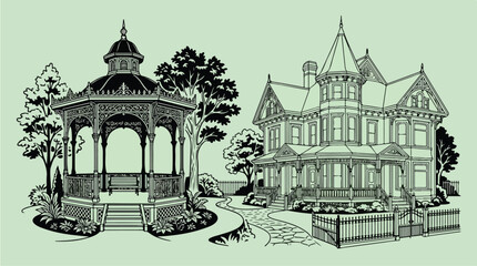 Victorian house and gazebo. © alisya