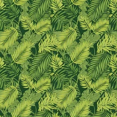 A seamless pattern of lush green palm leaves, showcasing a vibrant tropical foliage design perfect for natural and botanical themes © American