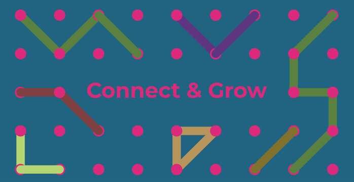 Colorful "Connect & Grow" Geometric Dot-Grid Banner