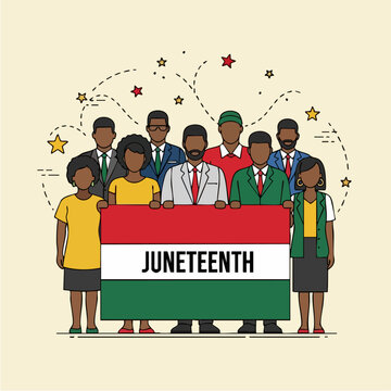 Juneteenth Celebration Group Holding Flag.