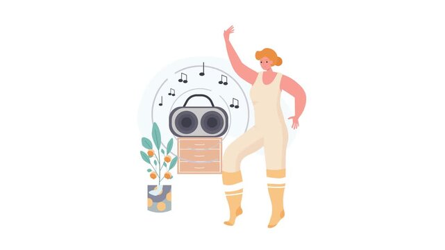 Woman using virtual reality headset listening to immersive music with floating sound notes