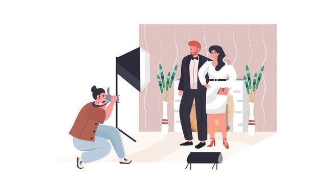 Wedding couple standing on stage as a presenter uses megaphone for invitation announcement