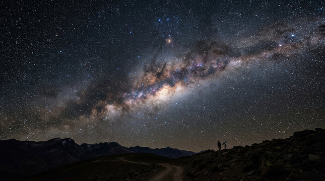 Stunning Night Sky with Milky Way Galaxy Over Mountain Range Adventure Landscape