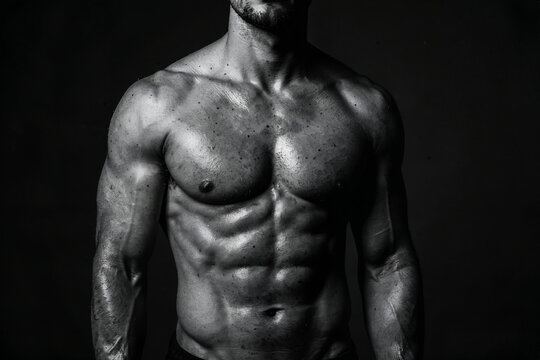 Peak Physique: Muscular Male Torso in Dramatic Grayscale
