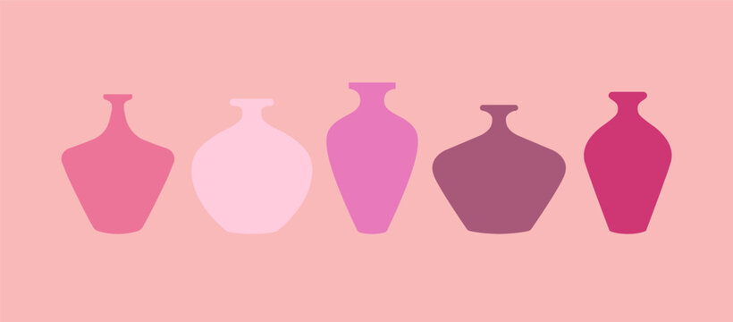 Pottery vase variative shapes graphic illustration pastel colors vector design