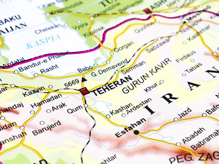 Obraz premium Map of Tehran city, the capital of Iran, and surrounding cities.