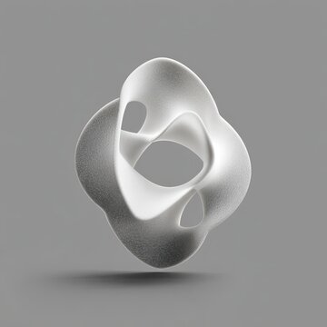 A digitally rendered 3D, monochromatic, abstract form with curving surfaces and shadows