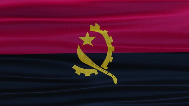 Angola flag waving in the wind with high quality fabric texture