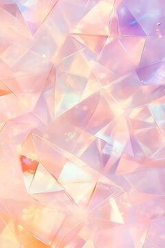Abstract luxury background with pastel pink and orange holographic triangular shapes and shiny reflective surfaces together beautifully
