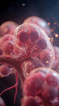 Detailed 3D rendering of human kidney with internal structures and blood vessels.