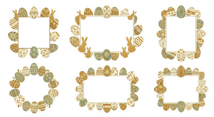 Obraz premium Easter-themed frames featuring pastel-colored eggs and bunnies on a white background, ideal for decoration and design