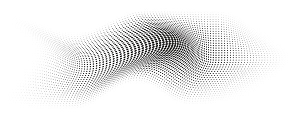 Fototapeta premium Flowing Wave Dot Halftone Pattern: Curve Gradient Shape on Transparent Background. Suitable for AI, Tech, Network, Digital, Science, and Technology Themes.