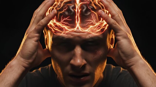 Man with glowing brain imagery