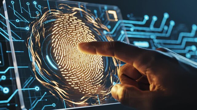 Finger touching digital fingerprint scan