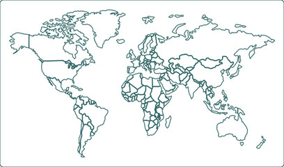 Fototapeta premium Moss Green Mode World Map with Glowing Continents