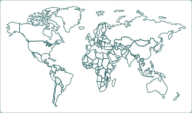 Moss Green Mode World Map with Glowing Continents