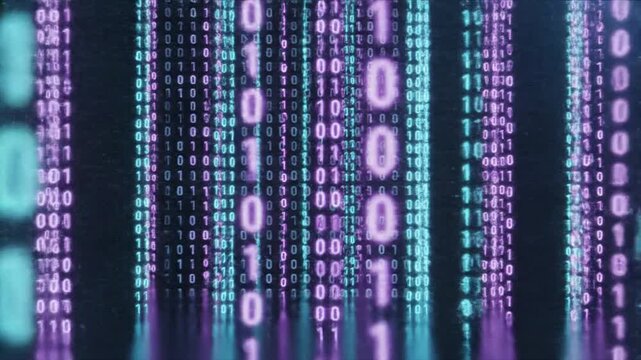Digital Stream: Immersed in a captivating digital landscape where binary codes flow gracefully, showcasing the intricate fabric of interconnected data and modern technology.
