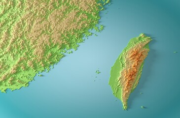 3D Relief Map of Taiwan and the Taiwan Strait - 3D rendering © Fox_Dsign