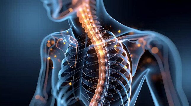3D Visualization of Human Spine and Skeleton with Glowing Points
