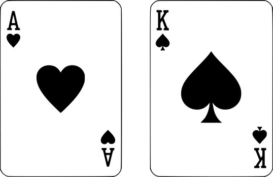 Minimalist flat vector playing card with Ace of hearts and King of spades isolated on white background
