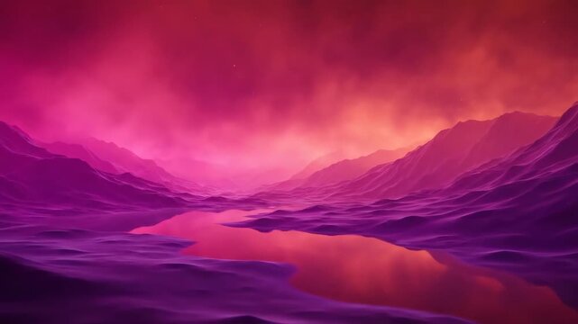 Vivid surreal landscape with colorful mountain ranges and glowing sky