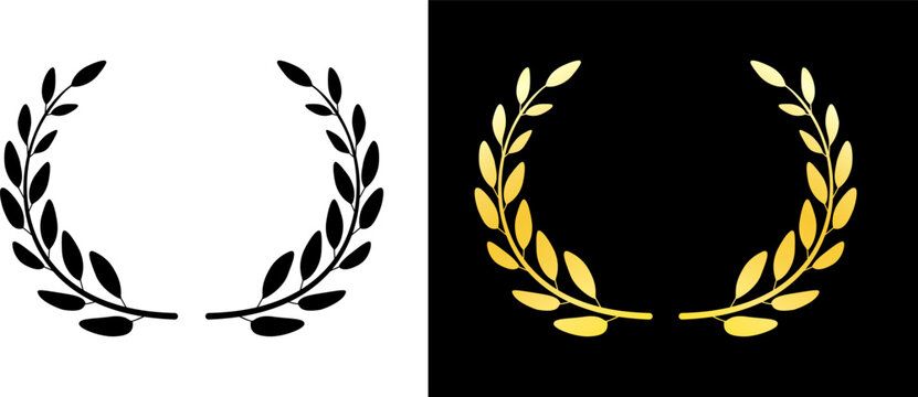 Laurel wreath reward and excellence frame in black and gold, Victory and achievement circular foliage branch for award ceremonies, Elegant floral laurel border for premium branding and anniversary