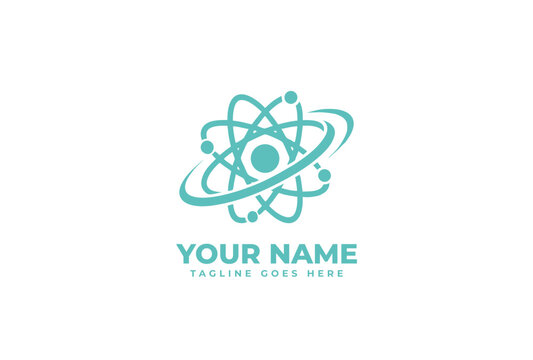 Atom orbiting logo concept for identity of business and brand.