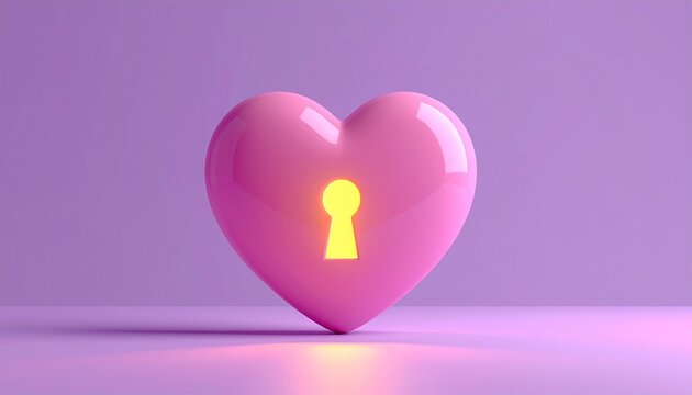 鍵穴が光るハートのシンプルで柔らかな3D風イラスト