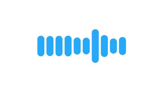 Blue Audio Equalizer Bars On White Background Loop Animation. Minimalist Sound Waveform Display With Bold Rounded Stripes. Voice Response Visualization Element For Music Technology Interface