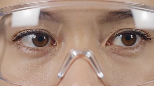 Eyes Behind Protective Goggles &ndash; Industrial Worker Safety and Focus Close-Up
