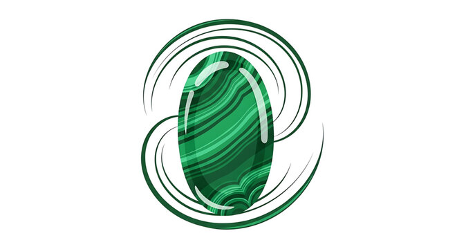 A green malachite gemstone icon with swirling circular lines in a modern flat design style