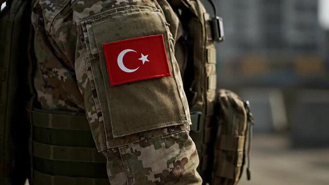 Soldier with Turkish flag patch.