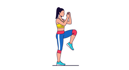Fototapeta premium Active Woman Performing High Knee Exercise Fitness Routine and Healthy Lifestyle