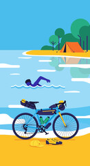 Fototapeta premium Adventure Bicycle Camping And Swimming Serene Summer Trip Outdoor Recreation