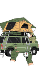 Obraz premium Adventure Vehicle Rooftop Tent Expedition Navigation Gear Ready