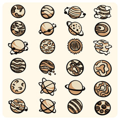 Cosmic Planet and Celestial Body Illustration Set in Vintage Style © Pukskup